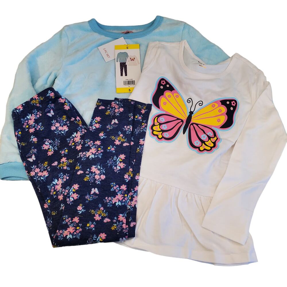 BCBG Butterfly 3 Piece Set Blue Aqua Girls Size 5 NEW